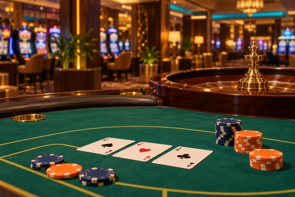 Editorial illustration of a card table for the Dreamz information guide